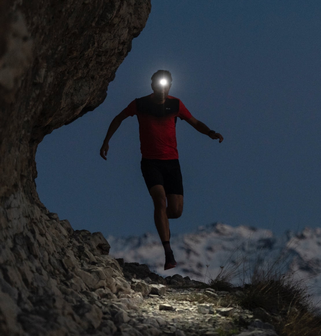 Nighttime running in the limestone foothills of the Alps. Photo © Petzl / Bruno Lavit